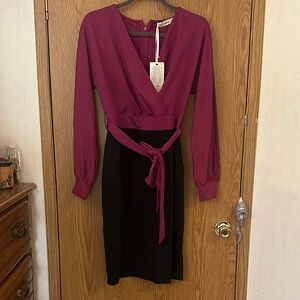 Grace Karin Magenta and Black Long Sleeve Dress